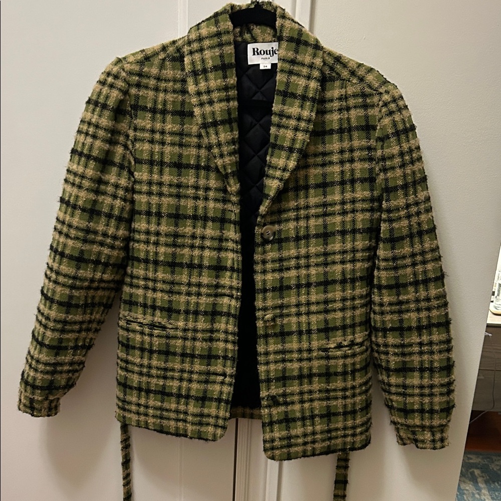 Rouje Checkered Blazer in Green and Tan